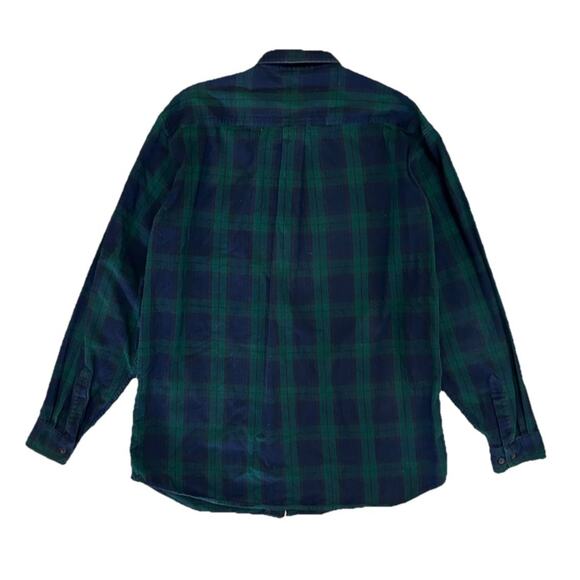 LL Bean Cotton Mens Flannel Button Up Long Sleeve Shirt Plaid Blue Green XL Tall - Picture 4 of 4